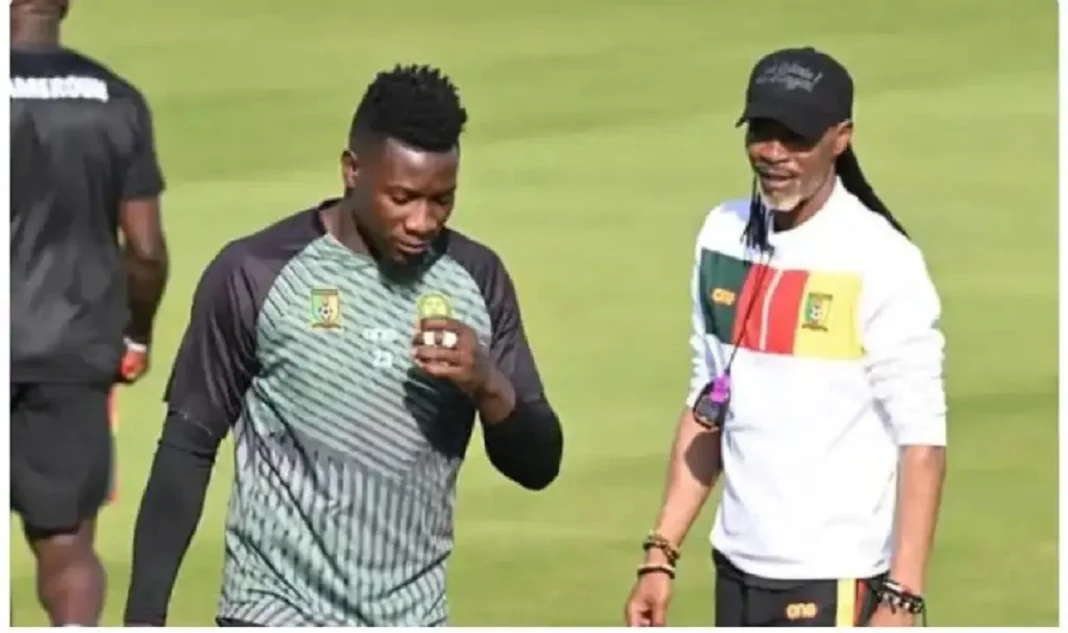 Le gardien de but du Cameroun, AndrÃ© Onana, et son sÃ©lectionneur Rigobert Song