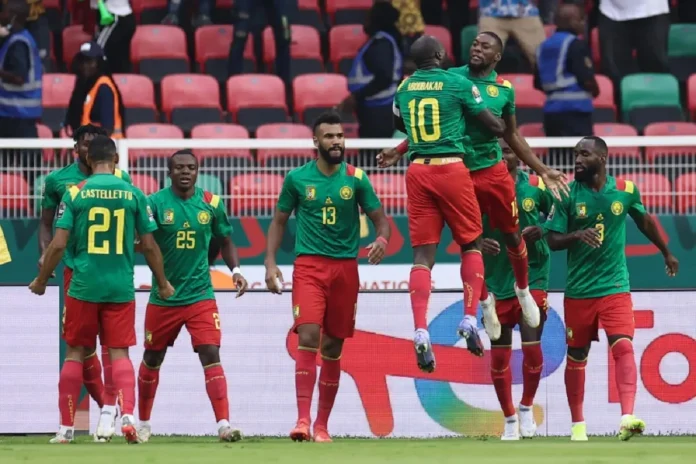 les joueurs Camerounais cÃ©lÃ¨brent un but contre l'Ethiopie lors de la CAN 2022 @Vosges Matin